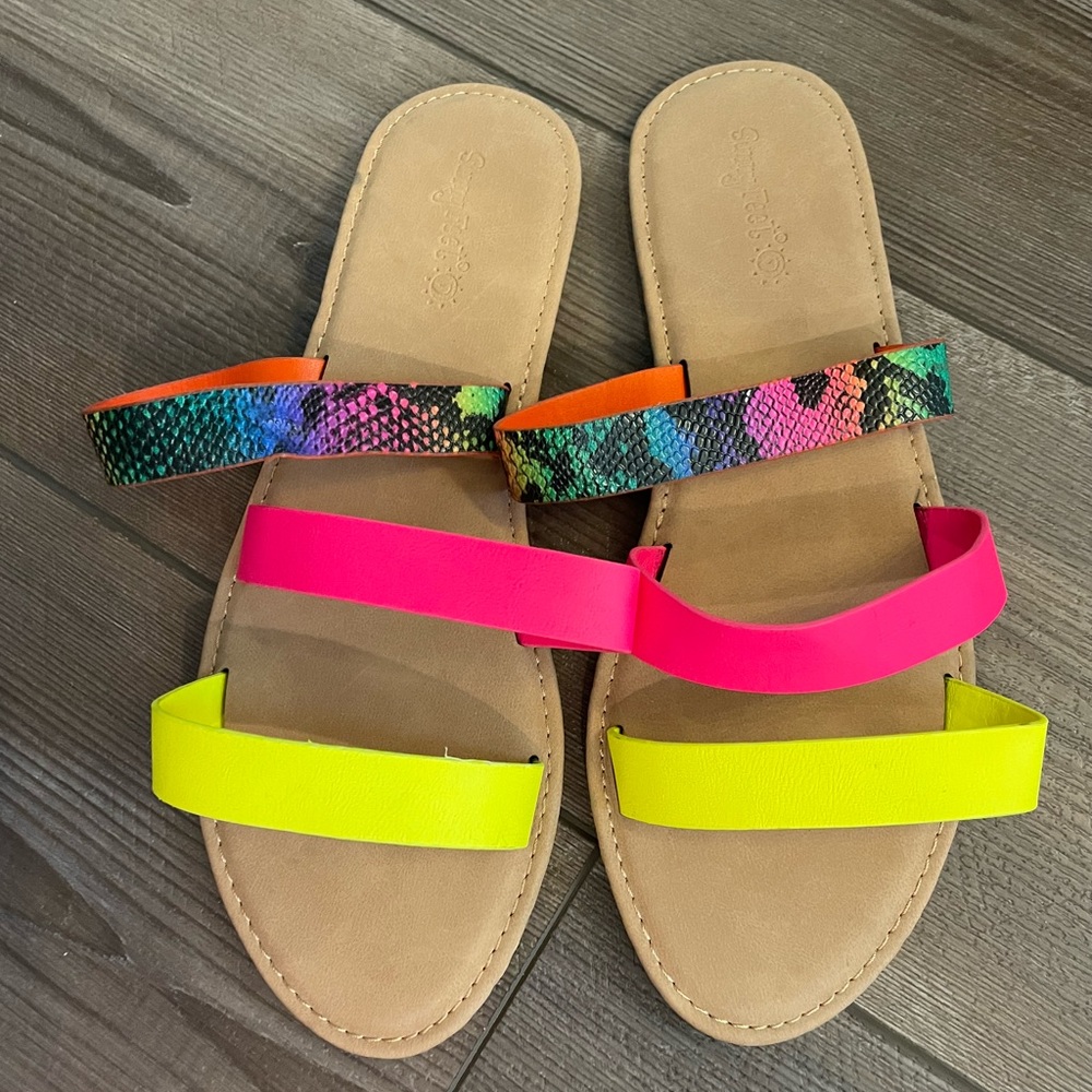 Rainbow/snake print sandals
